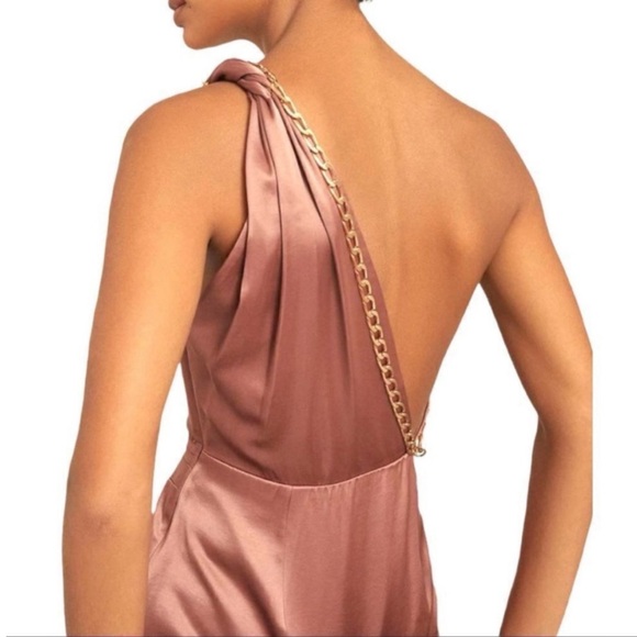 Reiss Adaline Satin Crepe Open Back Asymmetrical Chain Detail Cocktail Dress NEW - Picture 9 of 16